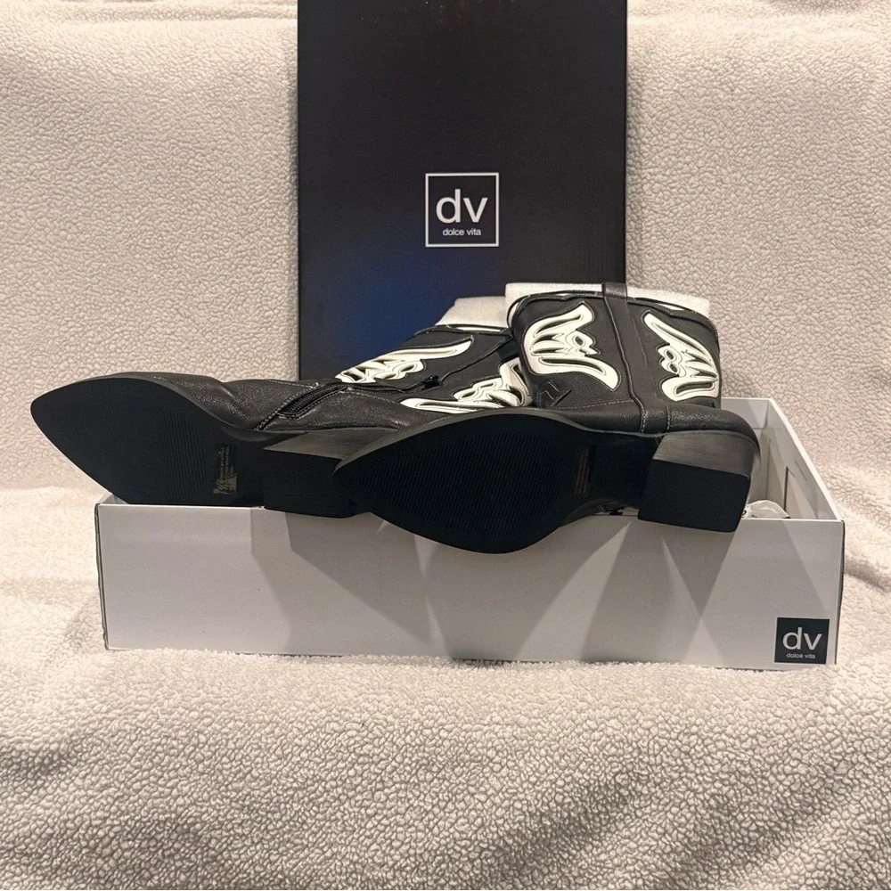Dolce Vita Black and White Heeled Boots - Picture 2 of 5